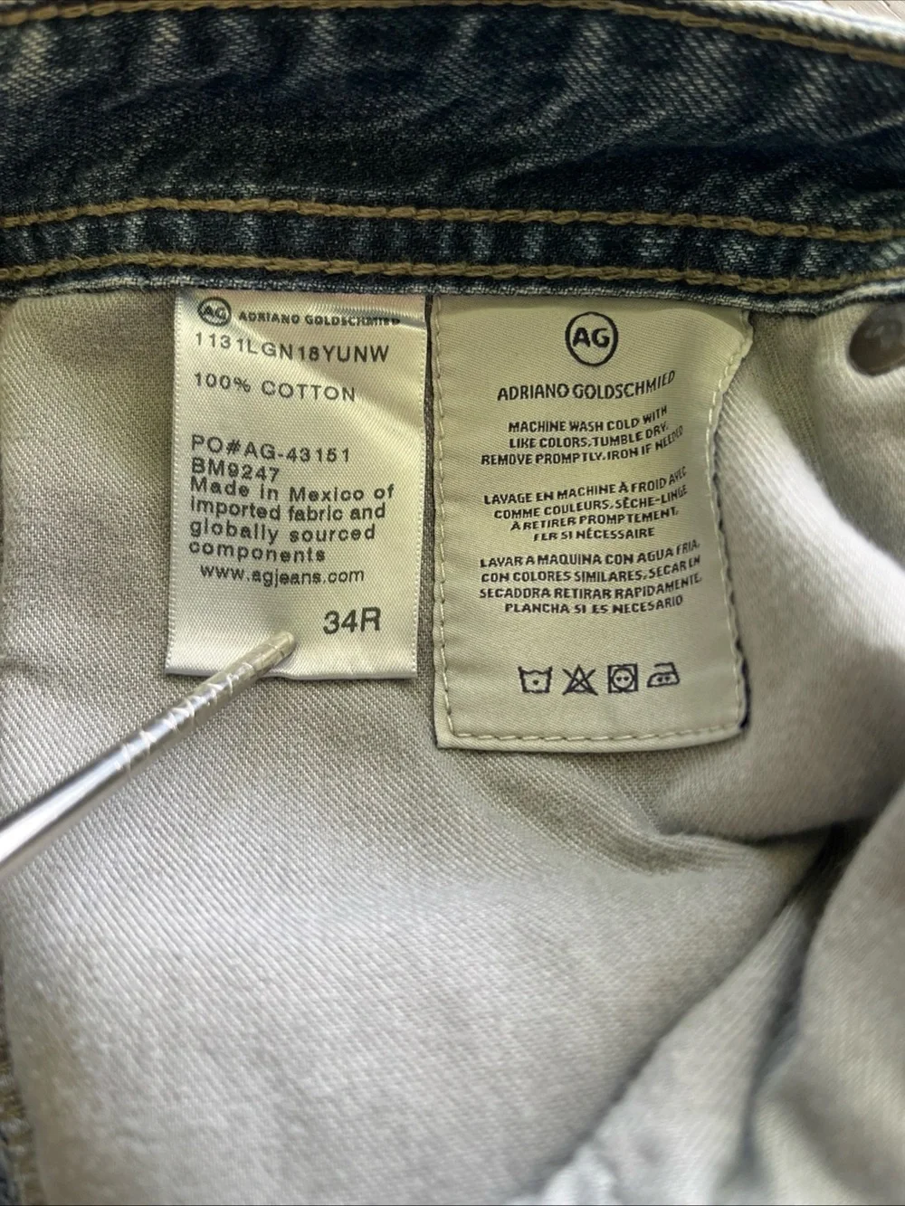 Adriano Goldschmied Men's Distressed Blue Jeans - matchbox slim straight 34/34